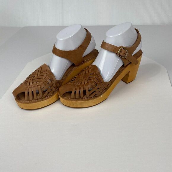 BAND OF THE FREE Women‎ Tan Leather Magnolia Platform Heel Sandals Size 10 New - Picture 1 of 16
